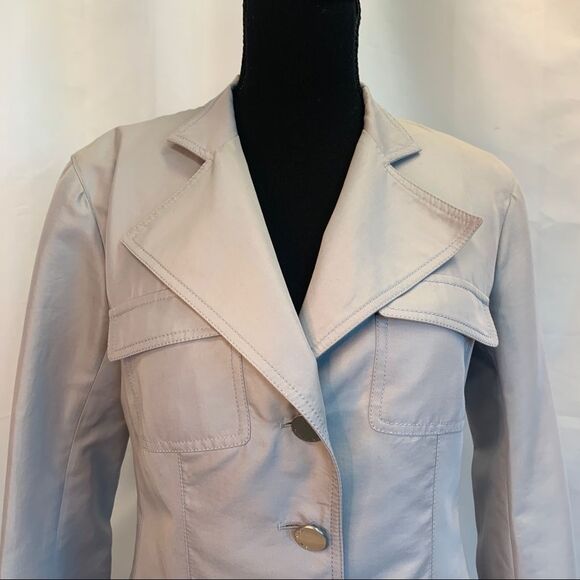 CELINE light gray button front military style jacket Sz 38 - Picture 4 of 10